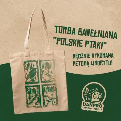 torba ptaki polskie linoryt danpro bawełniana tote bag